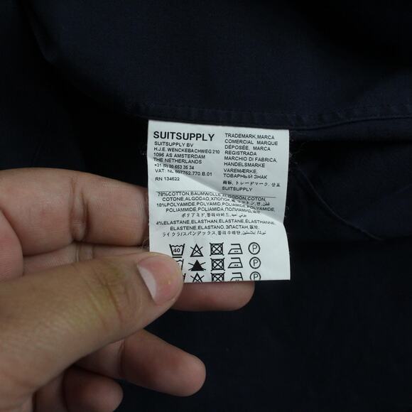 Suitsupply Shirt Mens 15 38 Cotton Stretch Extra Slim Fit Navy Blue Long Sleeve - Picture 8 of 9